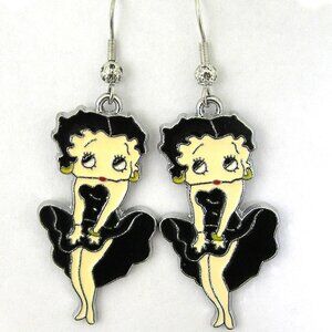 Betty Boop Earrings In Sexy Black Marilyn Monroe Style Dress NEW